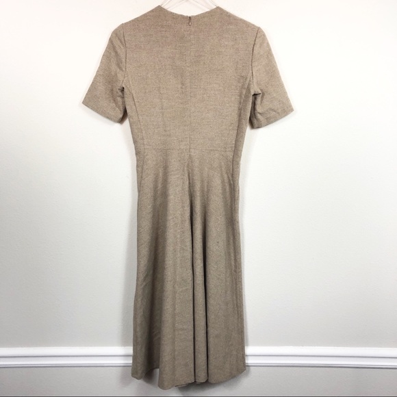 Zara | Tan Wool Blend Short Sleeve Midi Dress - Picture 8 of 8